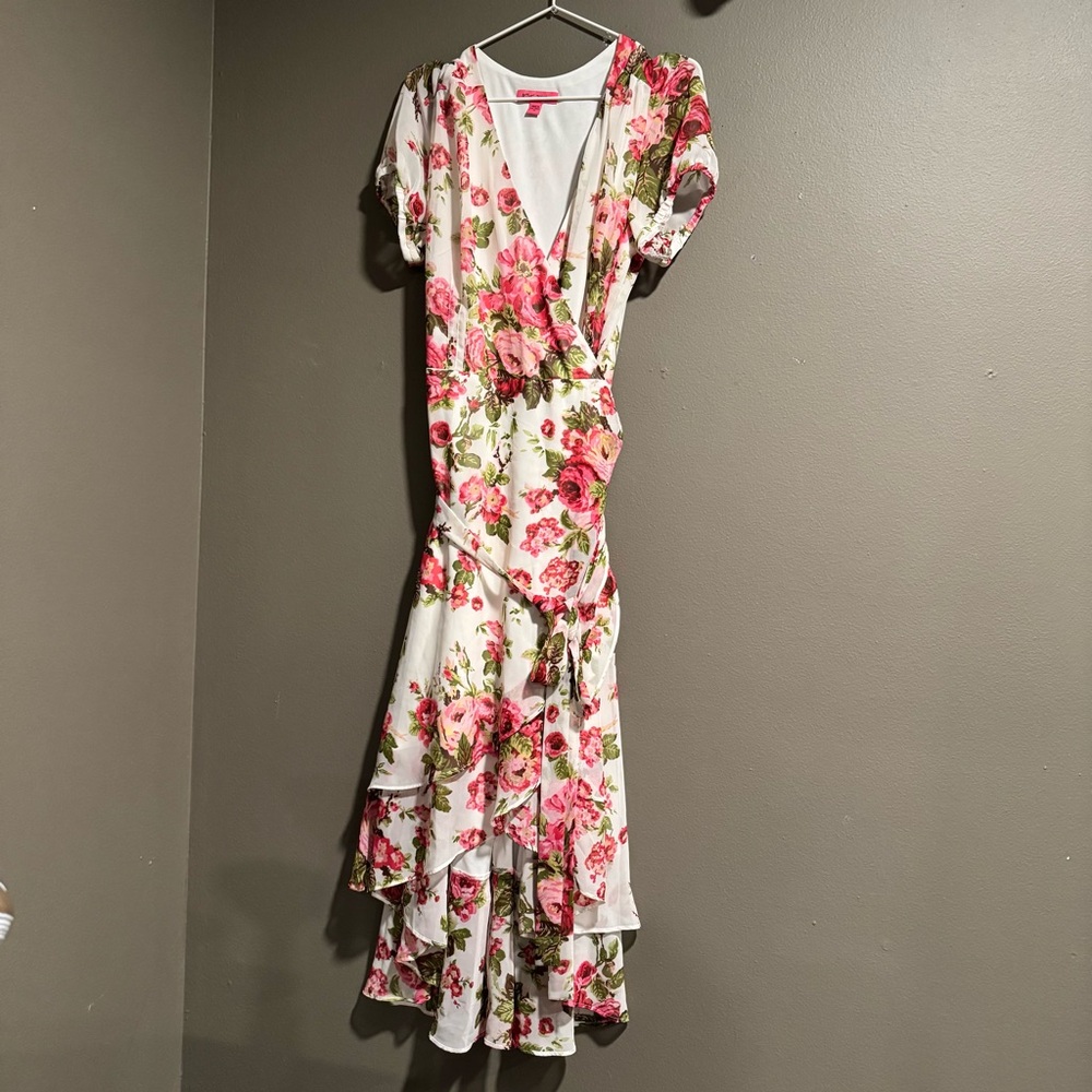 Betsey Johnson Floral Asymmetrical High Low Wrap Dress Size 14